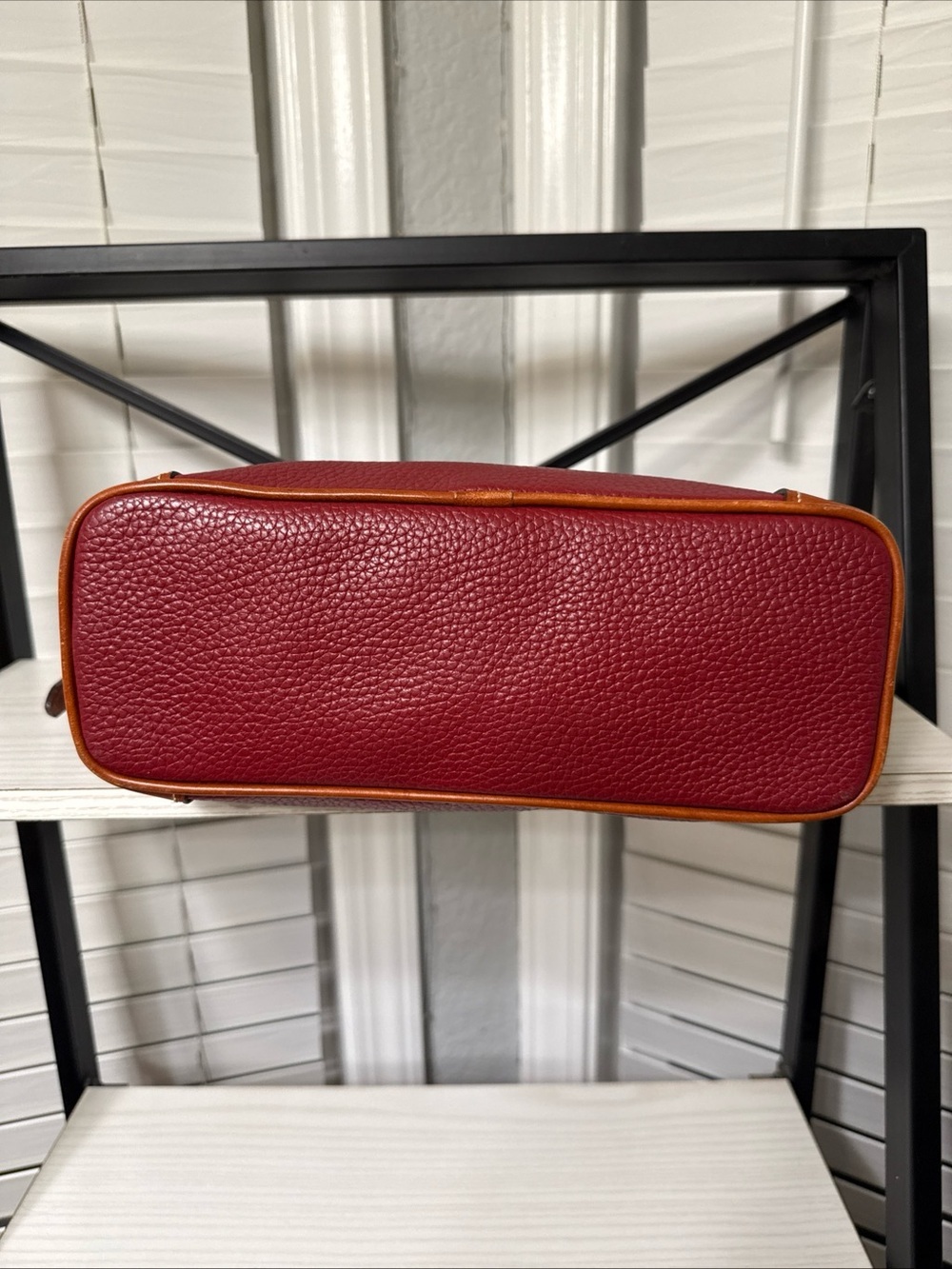 Dooney & Bourke Red Pebble Leather Shoulder Bag with Brown Trim - Picture 8 of 16